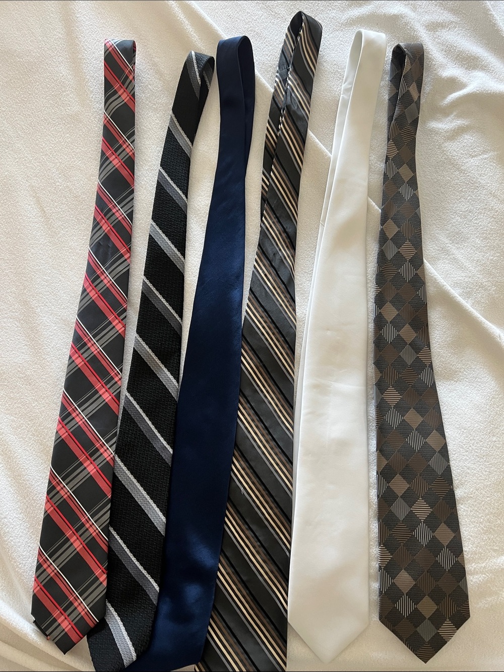 Assorted Men's Neckties - Black, Navy, White, Brown, Red Plaid
